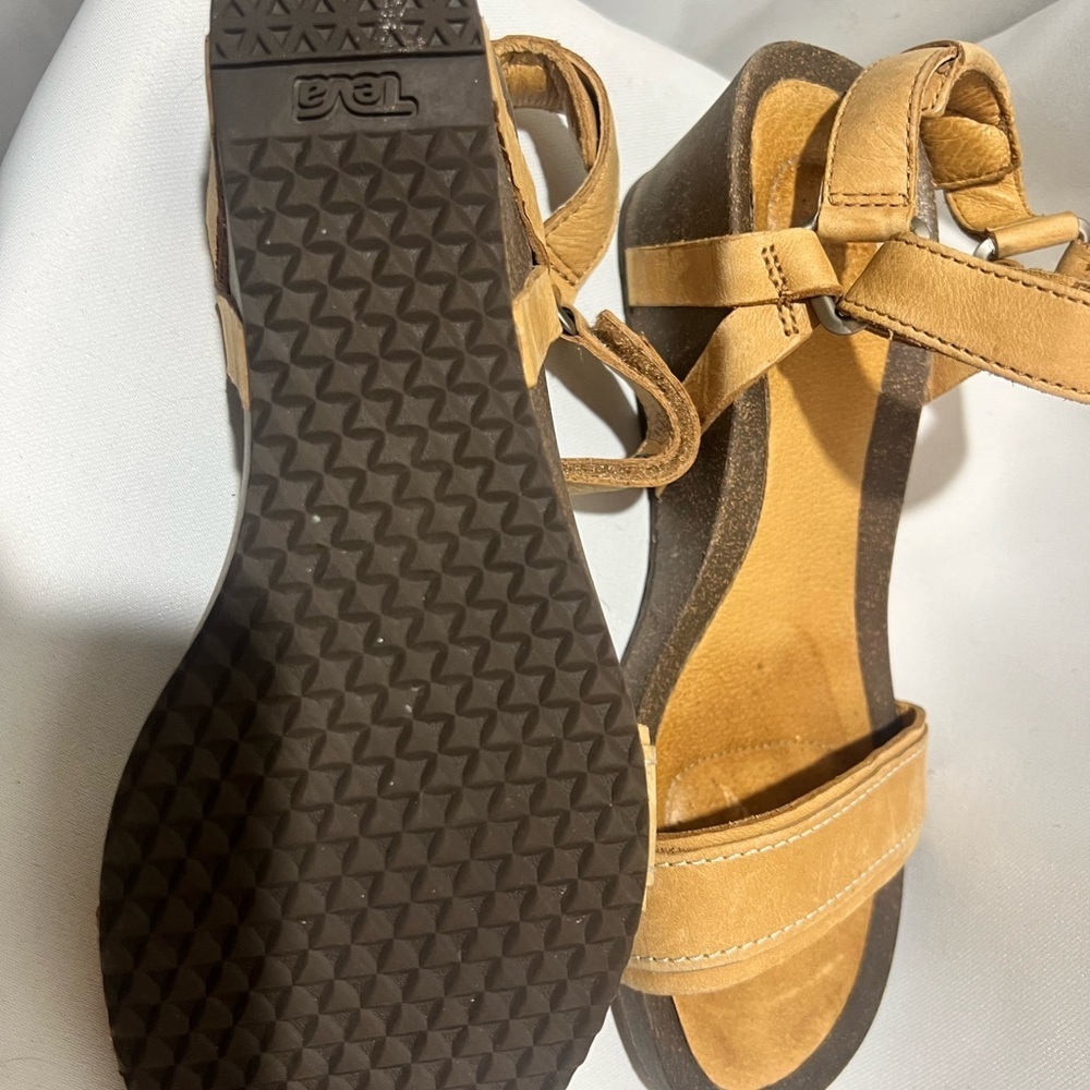 Teva Ysidro Stitch Leather Wedge Sandals Tan Size 7 Comfort Boho Summer - Picture 6 of 8